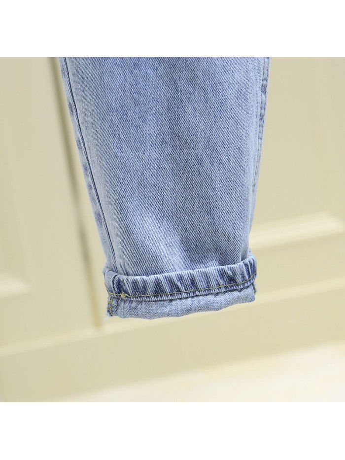  new smoke grey Harlan jeans women's Korean version loose and thin student high waist nine point daddy radish pants 