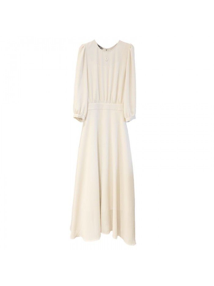 Dress slimming fashion temperament long sleeve stitching elegant MIDI skirt