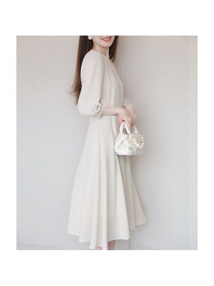 Dress slimming fashion temperament long sleeve stitching elegant MIDI skirt