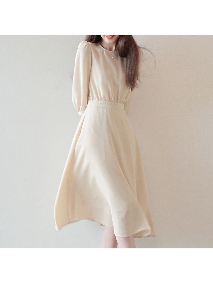 Dress slimming fashion temperament long sleeve stitching elegant MIDI skirt