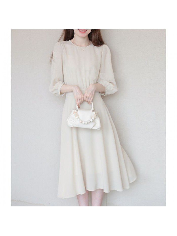 Dress slimming fashion temperament long sleeve stitching elegant MIDI skirt
