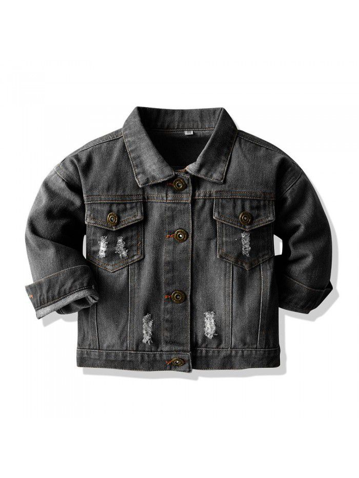 Neutral tie dyed short denim jacket New children's lapel long sleeved denim jacket
