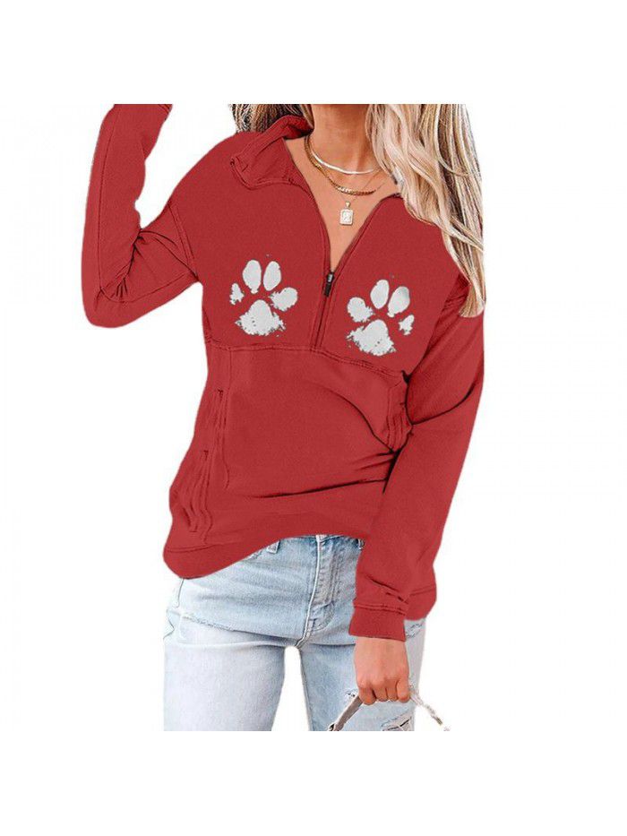Autumn Street Trendy Cotton Pullover Long Sleeve Hooded Loose Sweater Women's T-shirt