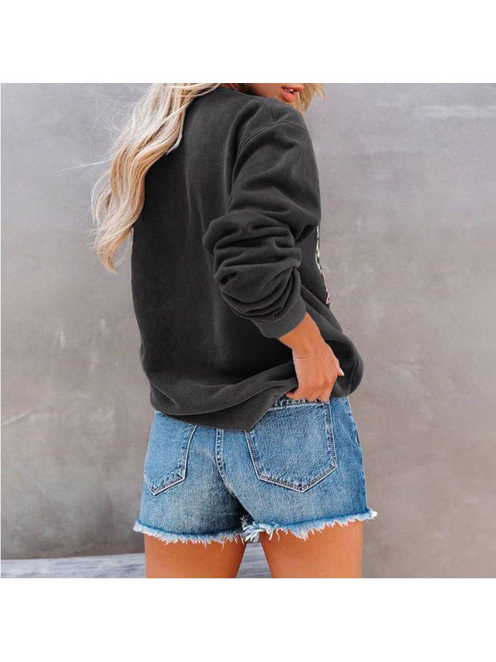 Sweater Women's Autumn and Winter New Print Round Neck Casual Top Women