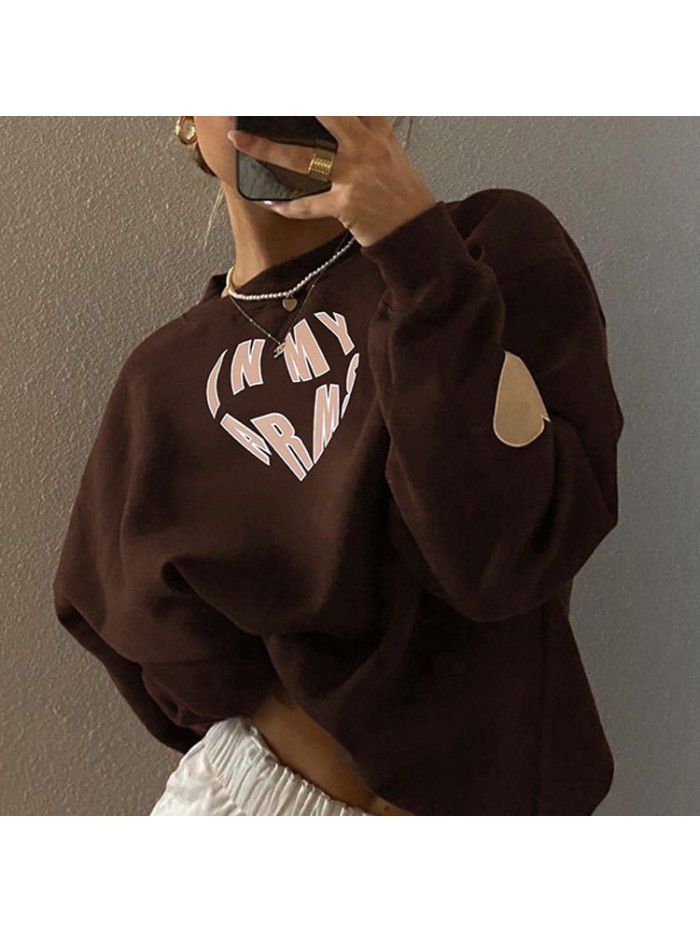 Spring and Autumn Love Letter Printing Pullover Casual Sweater Versatile Top for Women