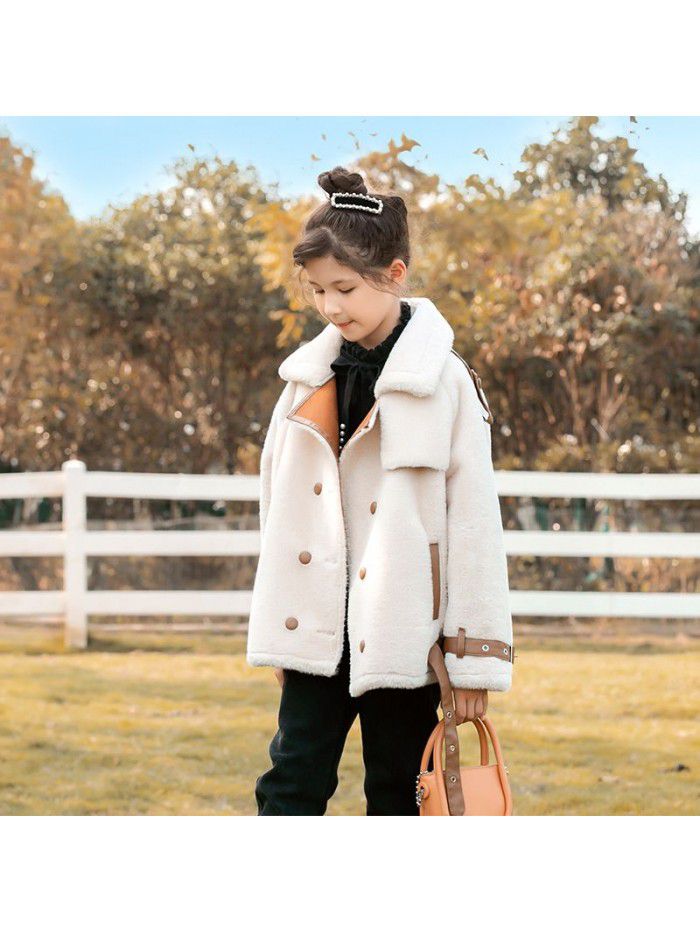 Girls' plush coat autumn and winter new children's grain velvet children's clothing lamb fur coat
