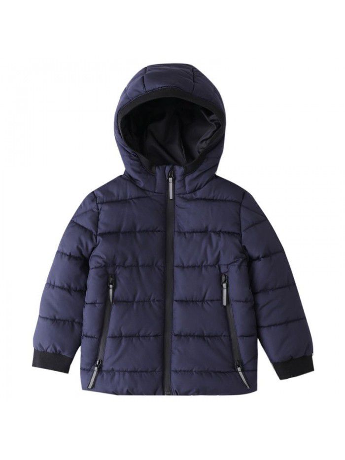 Children's sports cotton jacket, boys' outdoor warmth, hooded cotton jacket, children's winter cotton jacket 