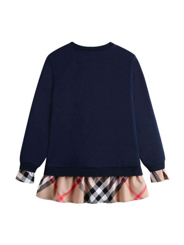 Children's color matching terry pullover sweater, girls' pure cotton pullover, long sleeved base shirt, spring and autumn new baby clothing