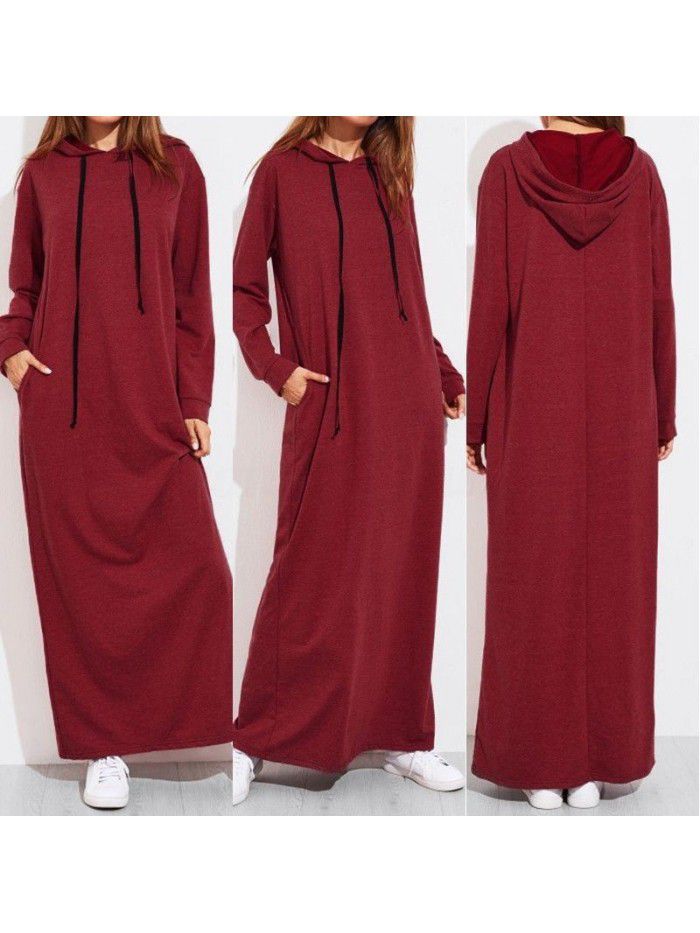 Spring, Summer, and Autumn Women's Long Sleeve Hooded Long Sweater Dress