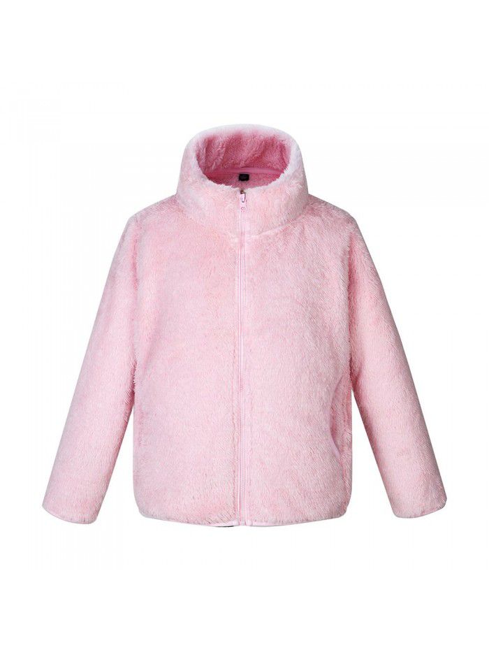 Boys and girls' autumn and winter new thickened warm children's fleece coat, medium and large children's coat, coral velvet student cotton coat 