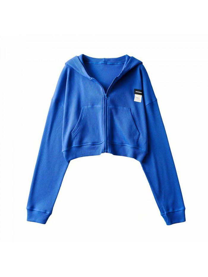 Zippered hooded sweater, comfortable and casual, fashionable and slimming top for women