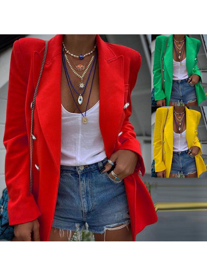 Temperament casual fashion women's solid color long sleeved small suit jacket
