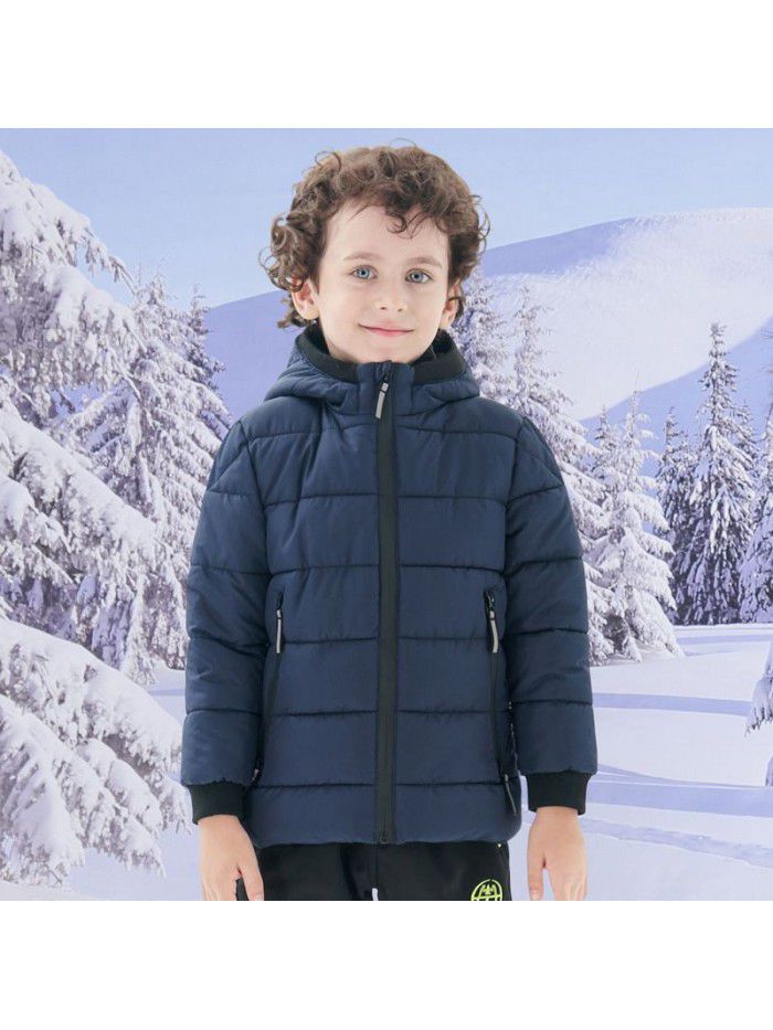 Children's sports cotton jacket, boys' outdoor warmth, hooded cotton jacket, children's winter cotton jacket 