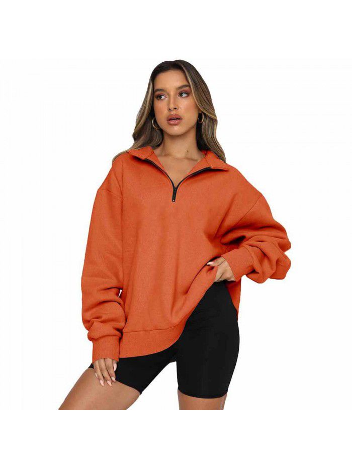 Shi Ying Zipper Lapel Large Sweater Women's Solid Loose Versatile Top