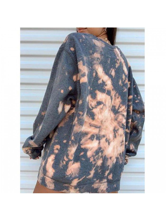 Women's tie dyed printed hooded long sleeved T-shirt sweater