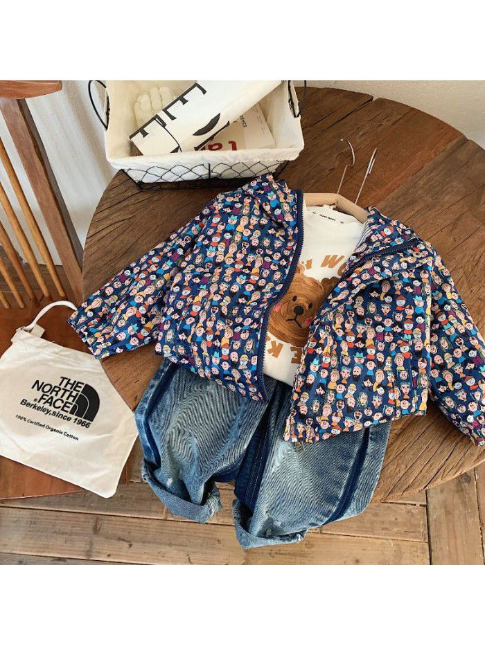 Autumn Boys' All Over Cartoon Cardigan Children's Baby Long Sleeve Coat Trend