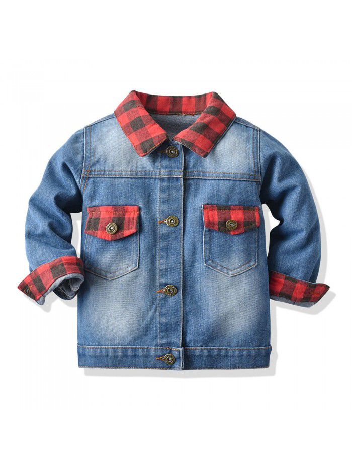 Neutral tie dyed short denim jacket New children's lapel long sleeved denim jacket