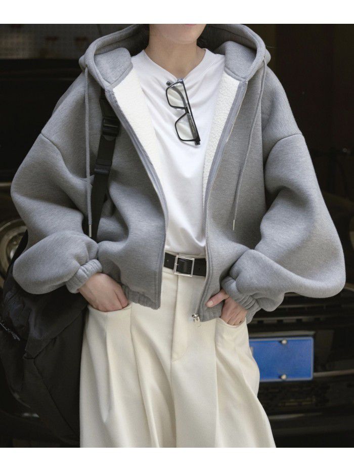 Autumn new style air feel hooded drawstring sweater design feel Korean style loose and thick casual coat women 