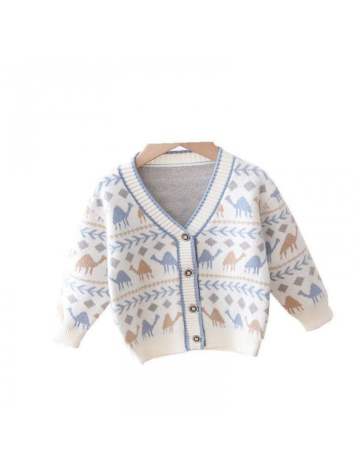 Boys' Dinosaur Cartoon Sweater Cardigan Autumn/Winter Baby Knitted V-Neck Outerwear Children's Coat