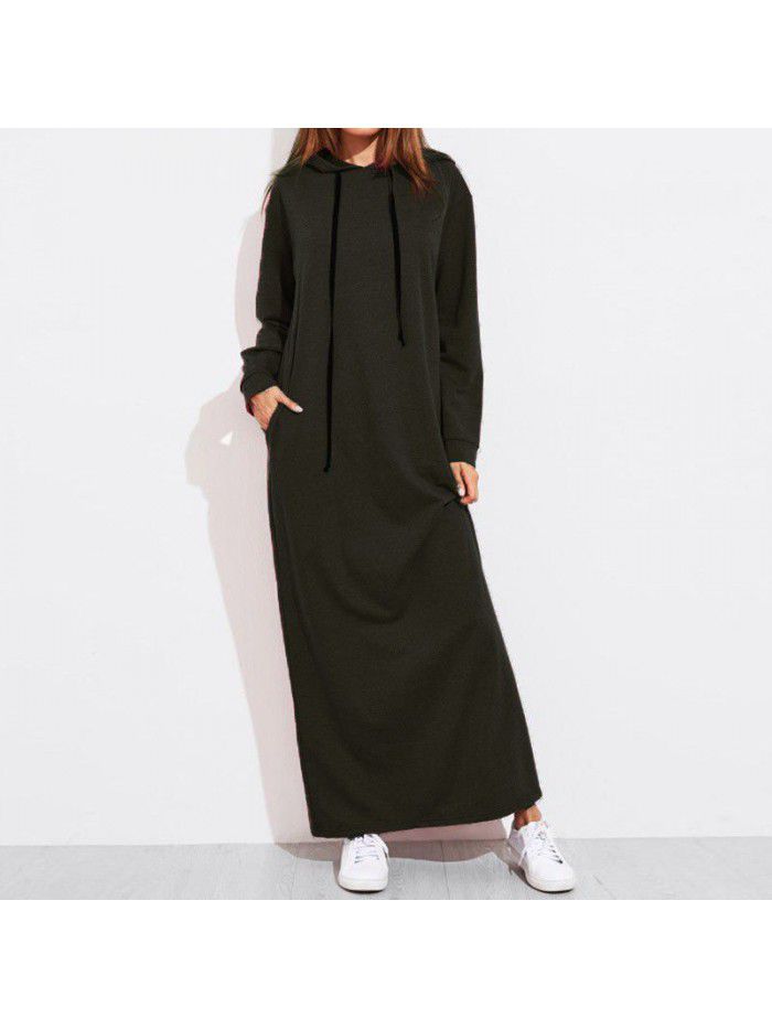 Spring, Summer, and Autumn Women's Long Sleeve Hooded Long Sweater Dress