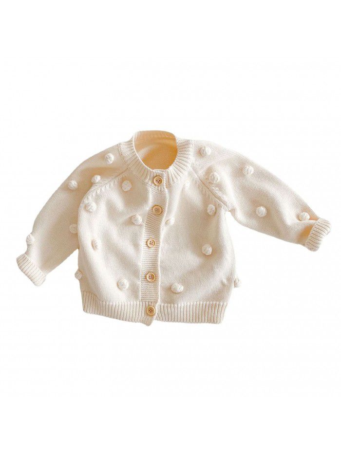 Versatile for boys and girls in spring and autumn, children's handmade ball knitting jacket, cotton long-sleeved newborn new year's clothes 