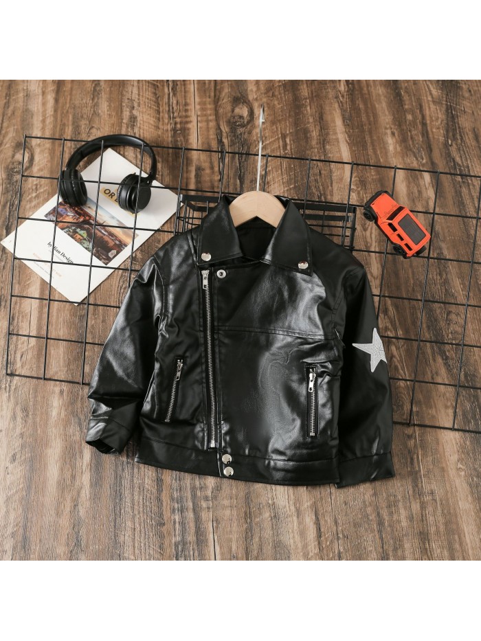 Autumn and Winter Fashion Leather Jacket Children's Handsome and Fashionable Motorcycle Wear PU Leather Cool Leather Clothes