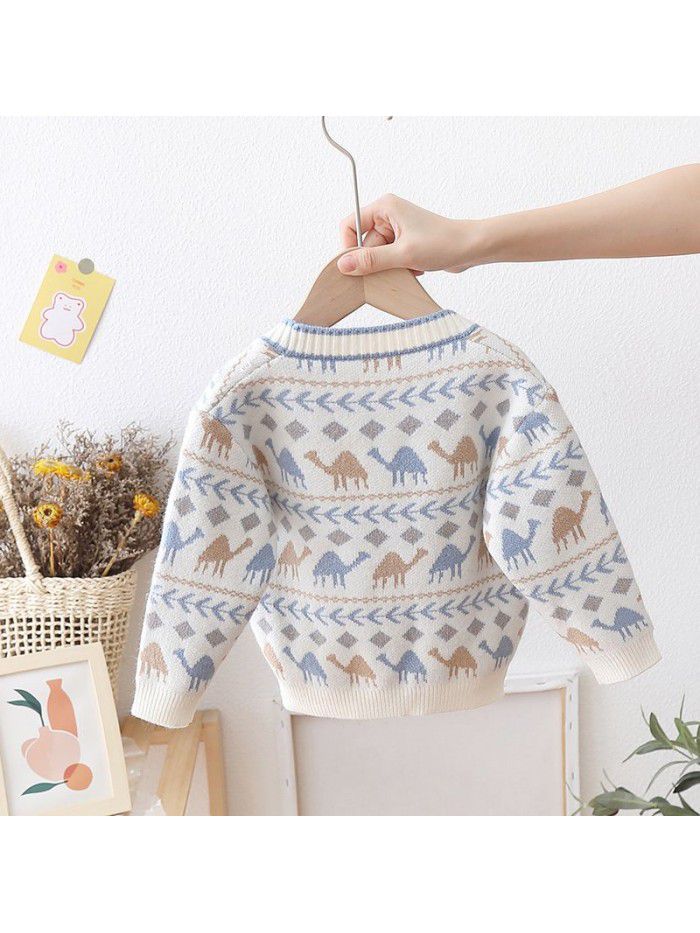 Boys' Dinosaur Cartoon Sweater Cardigan Autumn/Winter Baby Knitted V-Neck Outerwear Children's Coat