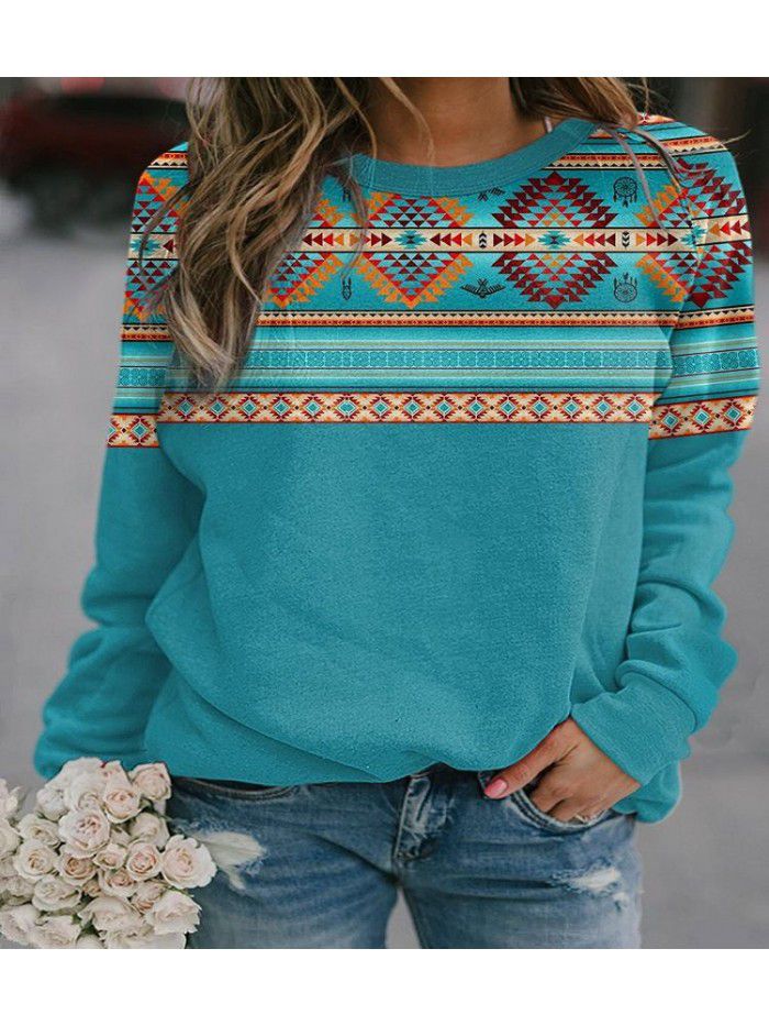 Women's retro Western ethnic geometric printed women's sweater