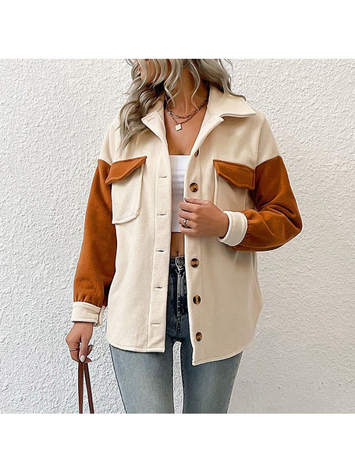 Autumn and Winter New Fashion Women's Polo Collar Colored Long Sleeve Fleece Coat