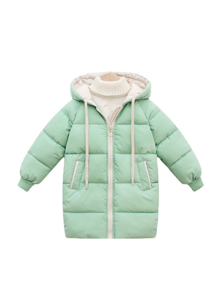 Children's down cotton-padded clothes, boys and girls' middle and long girls' winter clothes, Korean version cotton-padded clothes, baby cotton-padded jacket 