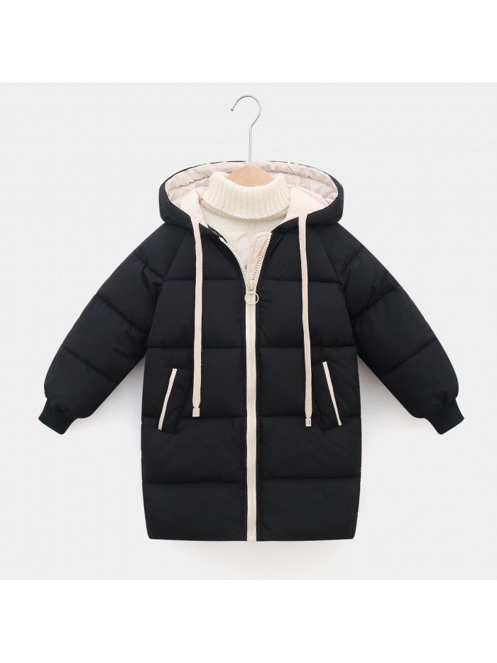 Children's down cotton-padded clothes, boys and girls' middle and long girls' winter clothes, Korean version cotton-padded clothes, baby cotton-padded jacket 