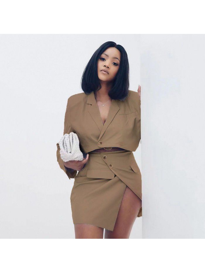 Design Sense Chocolate Simple Small Suit Short Skirt Set 