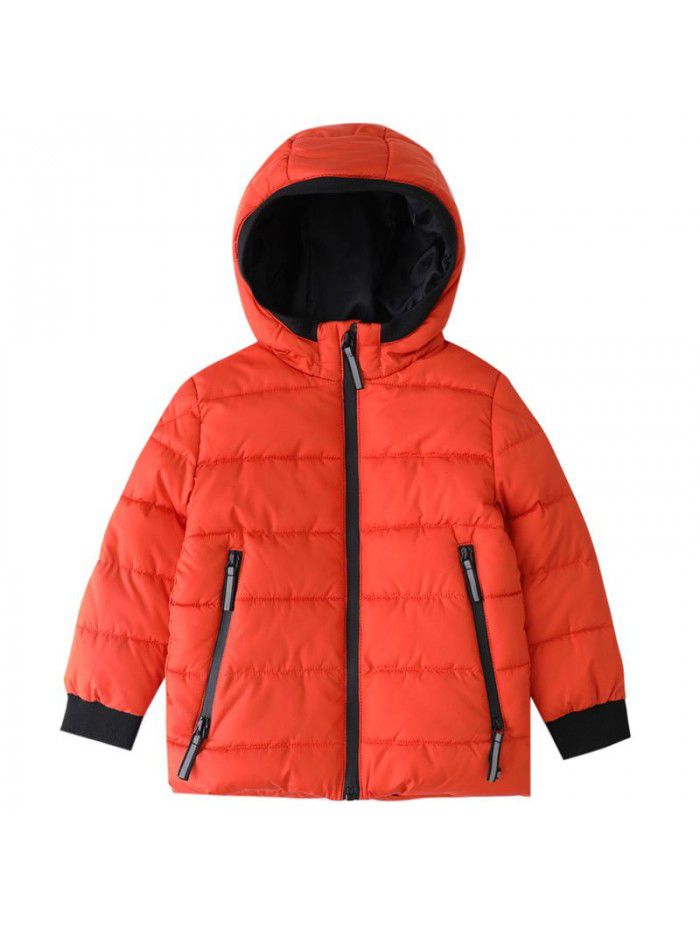 Children's sports cotton jacket, boys' outdoor warmth, hooded cotton jacket, children's winter cotton jacket 