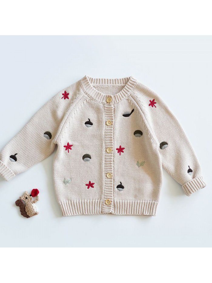 Children's Sweater Girls' Autumn and Winter New Embroidery Knitwear Cardigan Children's Cotton Coat