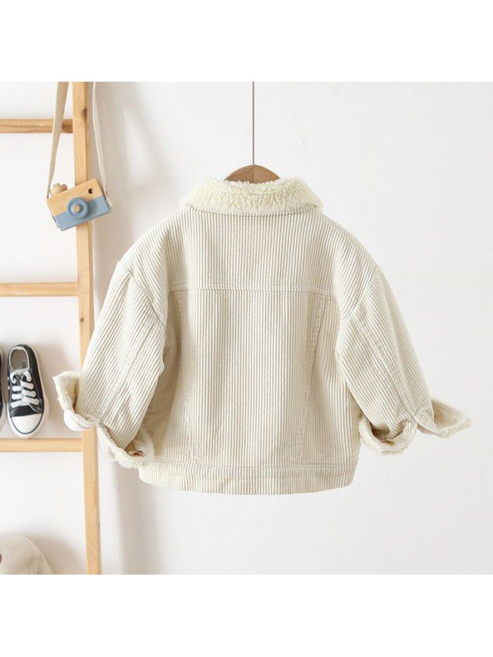 Children's winter children's coat Korean version of men's and women's corduroy coat plush foreign style warm children's coat 