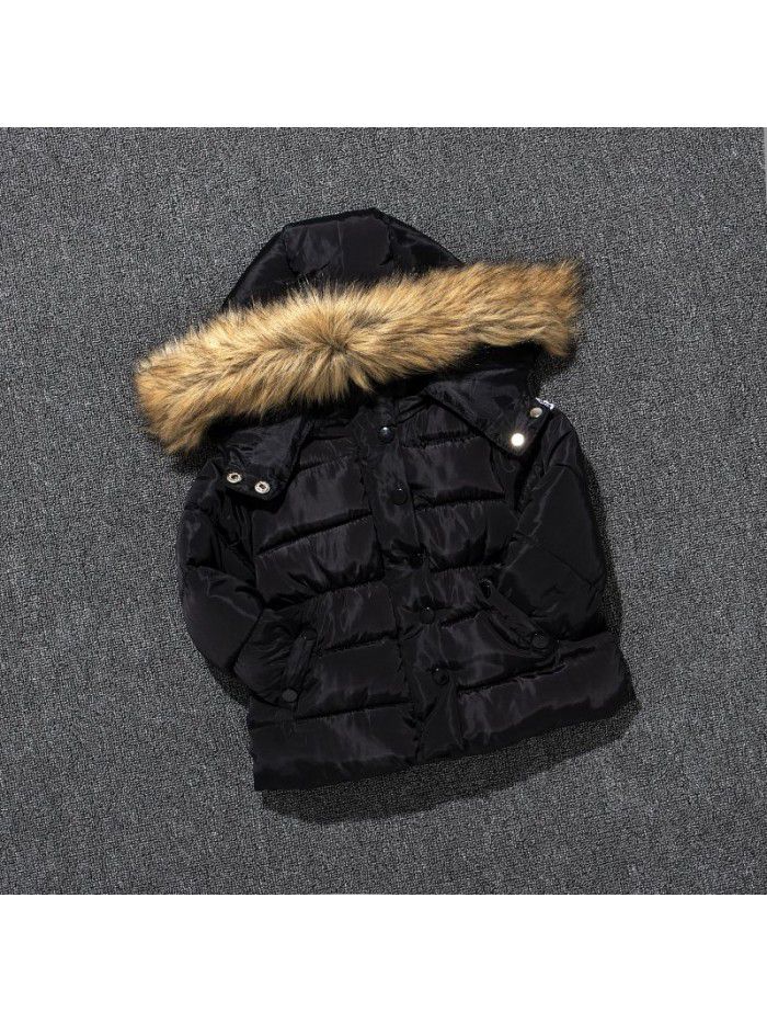 Children's cotton clothing, winter style, cross-border children's cotton clothing, wool collar, thick coat for small and medium-sized children, hand stuffed cotton cotton cotton clothing