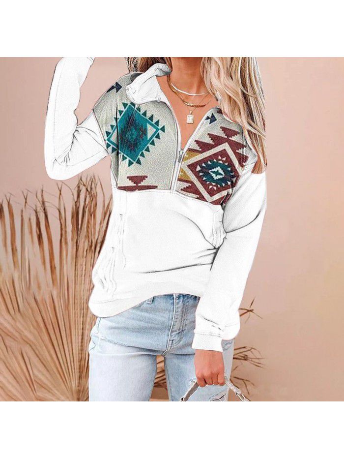 Autumn Street Trendy Cotton Pullover Long Sleeve Hooded Loose Sweater Women's T-shirt