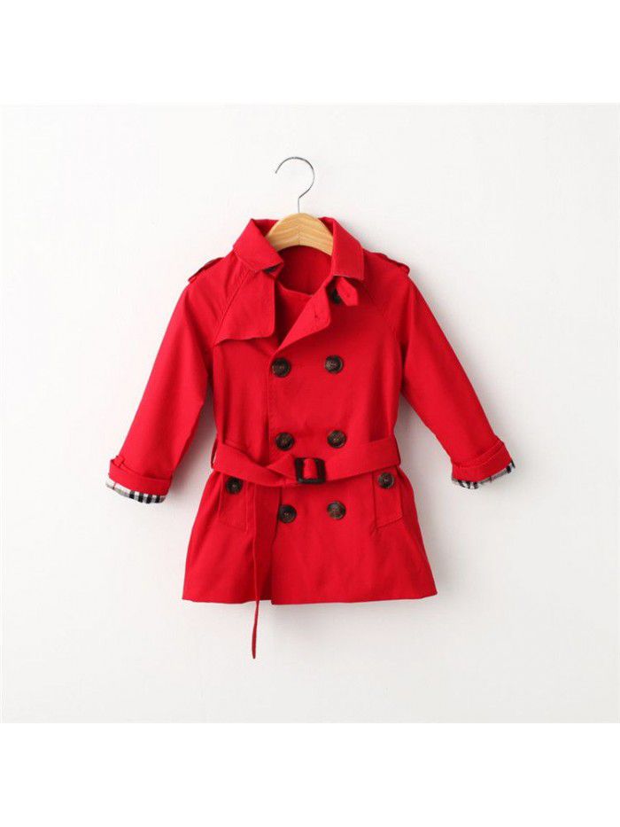 Boys' windbreaker coat Spring and autumn girls' coat medium length thickened coat British children's windbreaker 