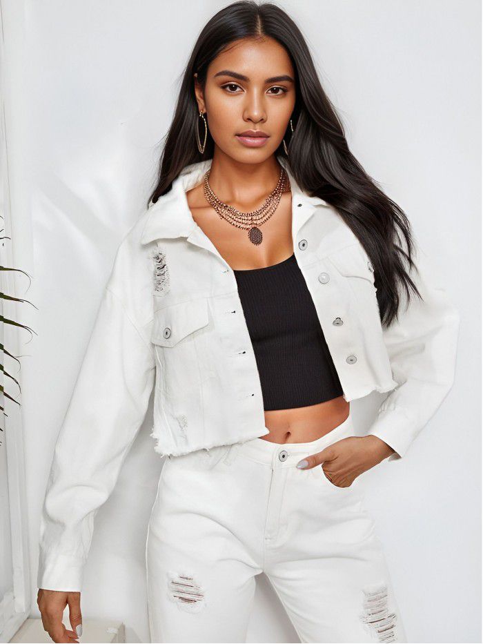 Denim jacket fashionable worn-out hole casual denim jacket