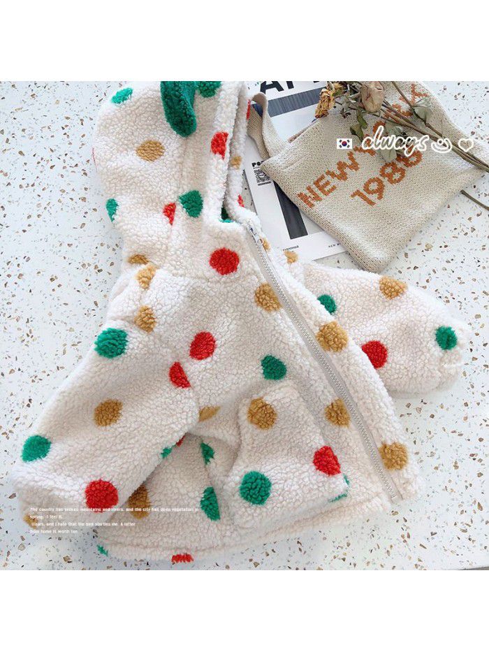 Girls' Lamb Fleece Coat Winter Fashionable Girl Baby Korean Edition Colorful Dotted Thickened Fur Top