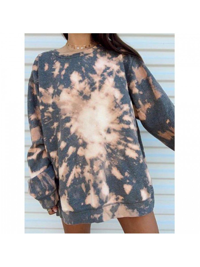 Women's tie dyed printed hooded long sleeved T-shirt sweater