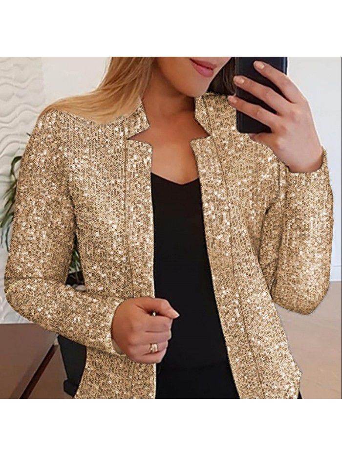 Women's gold sequin color matching short fashion casual women's coat 