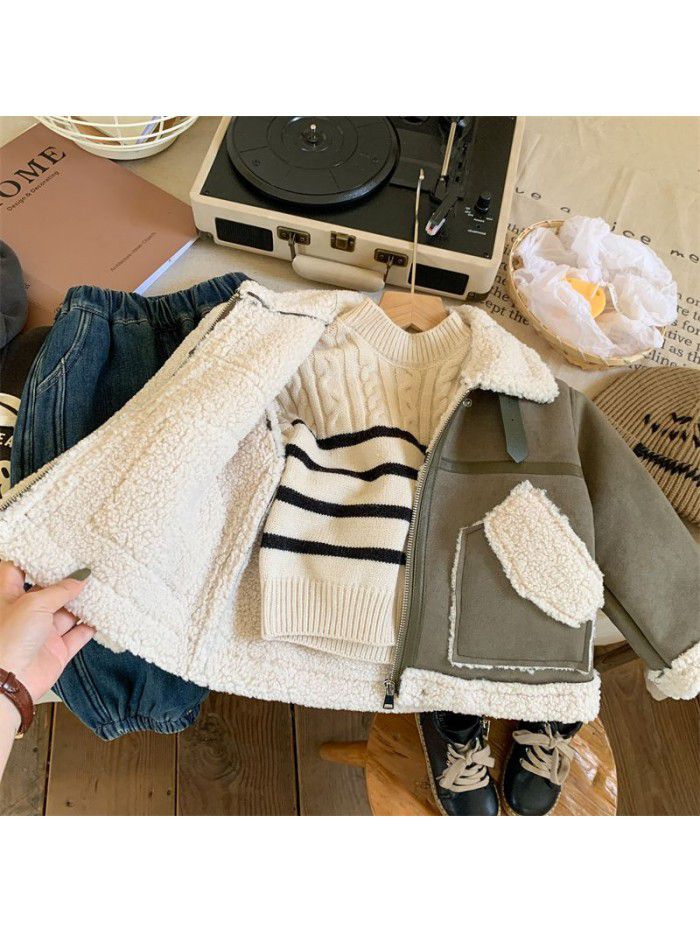 Boys' Winter Korean Deer Fur Warm Coat for Middle and Little Children