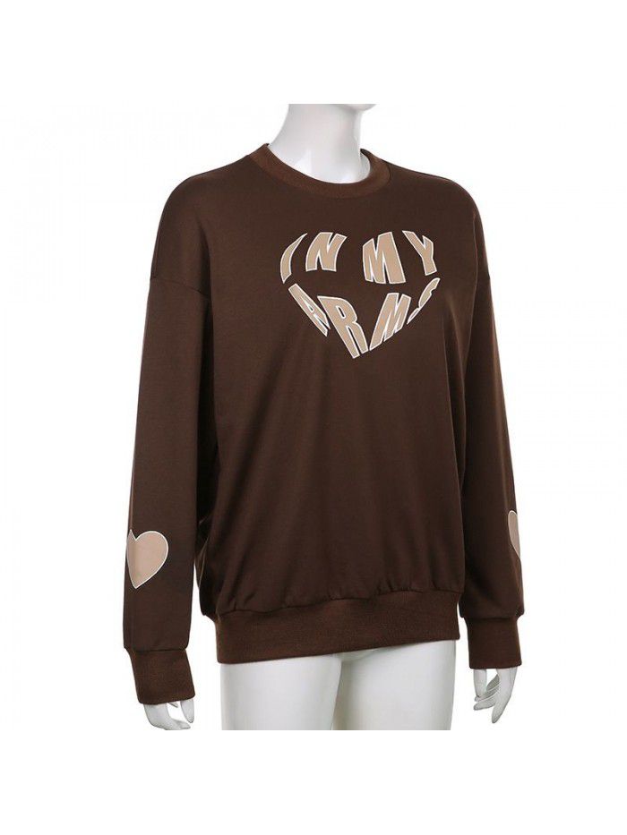 Spring and Autumn Love Letter Printing Pullover Casual Sweater Versatile Top for Women