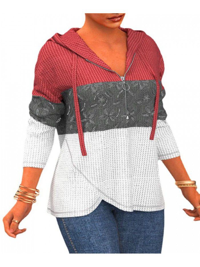 Autumn and Winter Temperament Hooded Colorful Zipper Sweater for Women