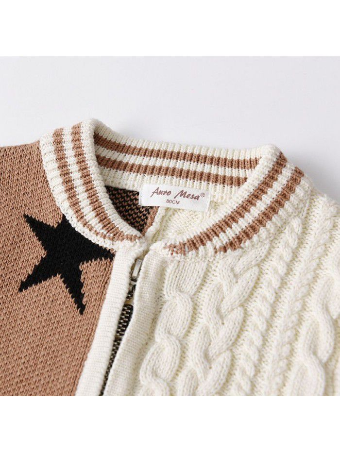 Children's Cardigan Autumn/Winter New Boys' Contrast Zipper Coat Baby Foreign Star Baseball Jersey Knitted Sweater