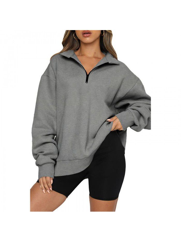 Women's Sweater Women's Autumn New Solid Color Half Zipper Pullover Long Sleeve Loose Top