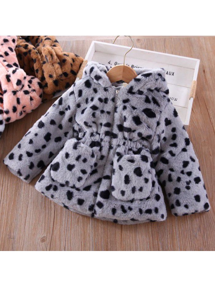 Children's clothing autumn and winter new girls' wool sweater children's imitation fur cotton-padded jacket ear thickening cotton jacket 