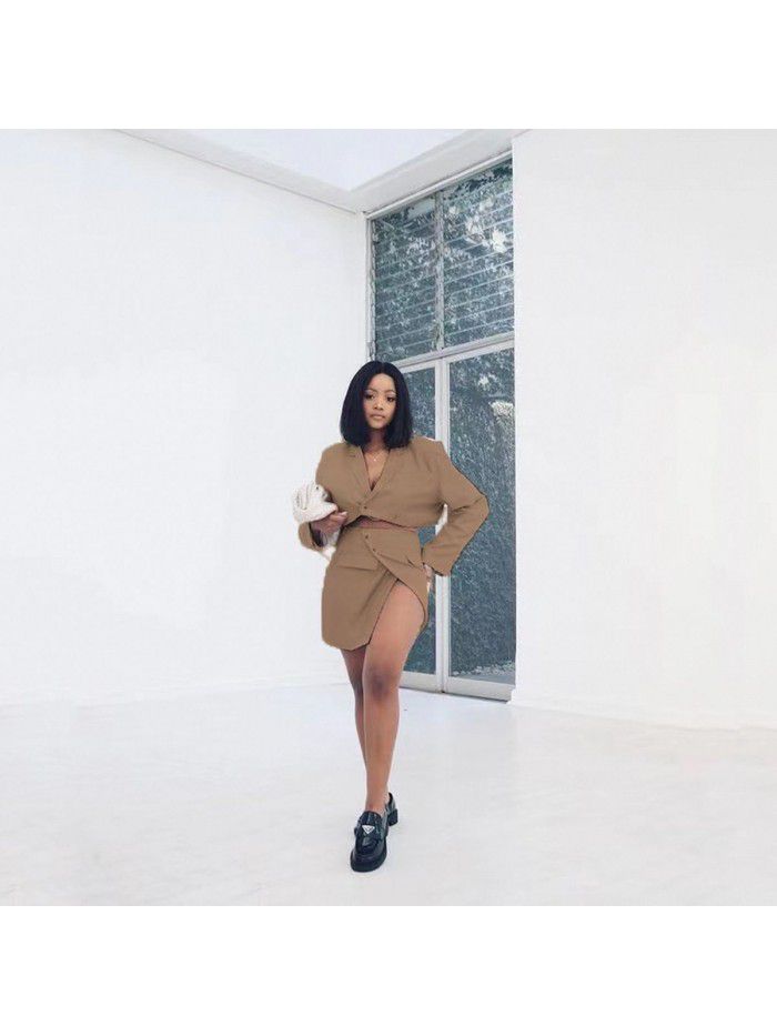 Design Sense Chocolate Simple Small Suit Short Skirt Set 