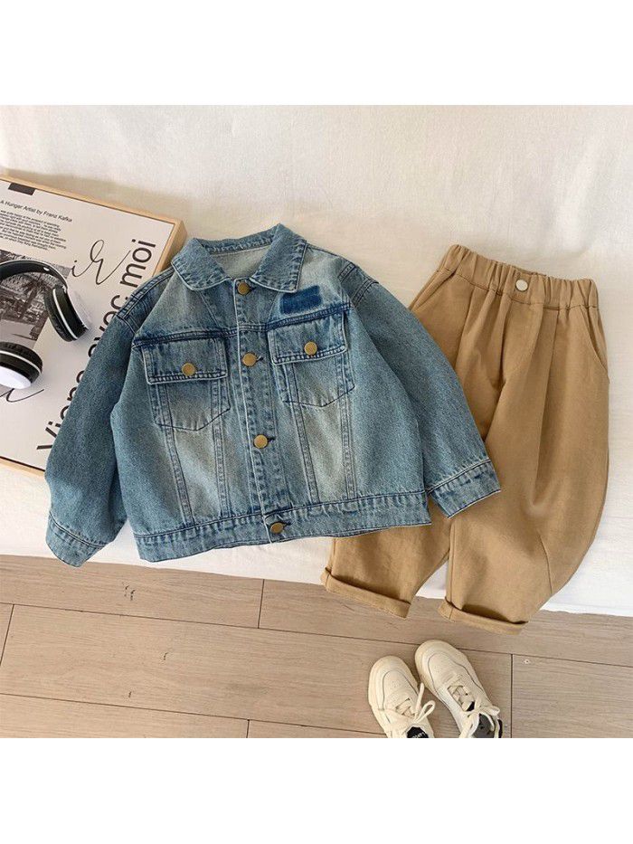 Spring New Children's Wear Children's Vintage Denim Clothing Boys' Spring and Autumn Fashion Versatile Coat